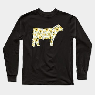 Watercolor Sunflower Show Steer Silhouette  - NOT FOR RESALE WITHOUT PERMISSION Long Sleeve T-Shirt